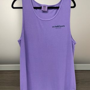 Purple tank top with 'We Build Hearts' text.