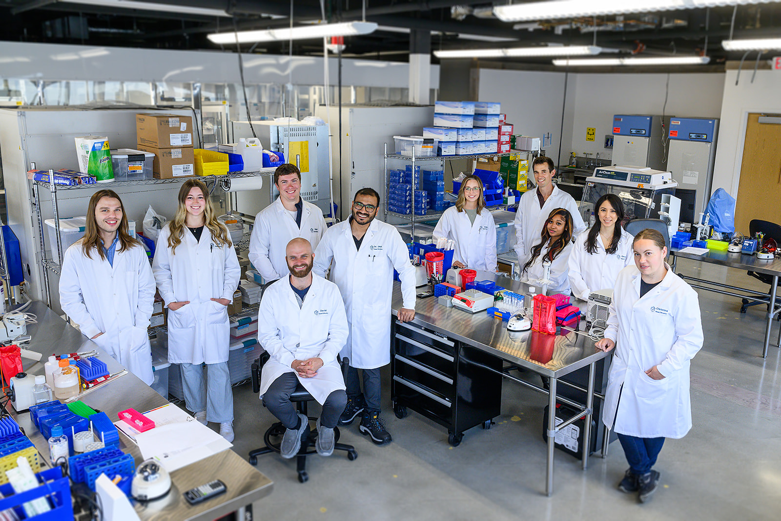 The manufacturing team at HeartWorks posing in the research lab.