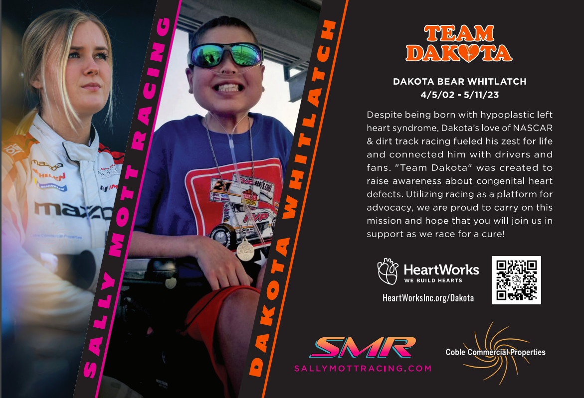 Hero card for Team Dakota and Sally Mott Racing collaboration