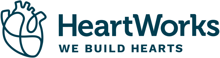 HeartWorks Logo with We Build Hearts tagline and heart icon