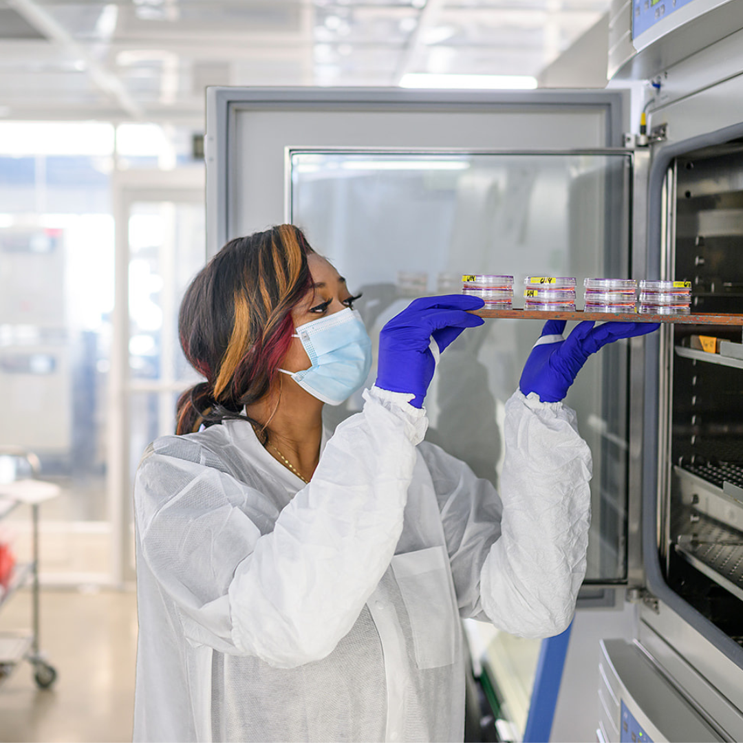 HeartWorks Lab technician transferring stem cells to storage.