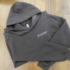 Mocha brown sweatshirt with white heartworks logo