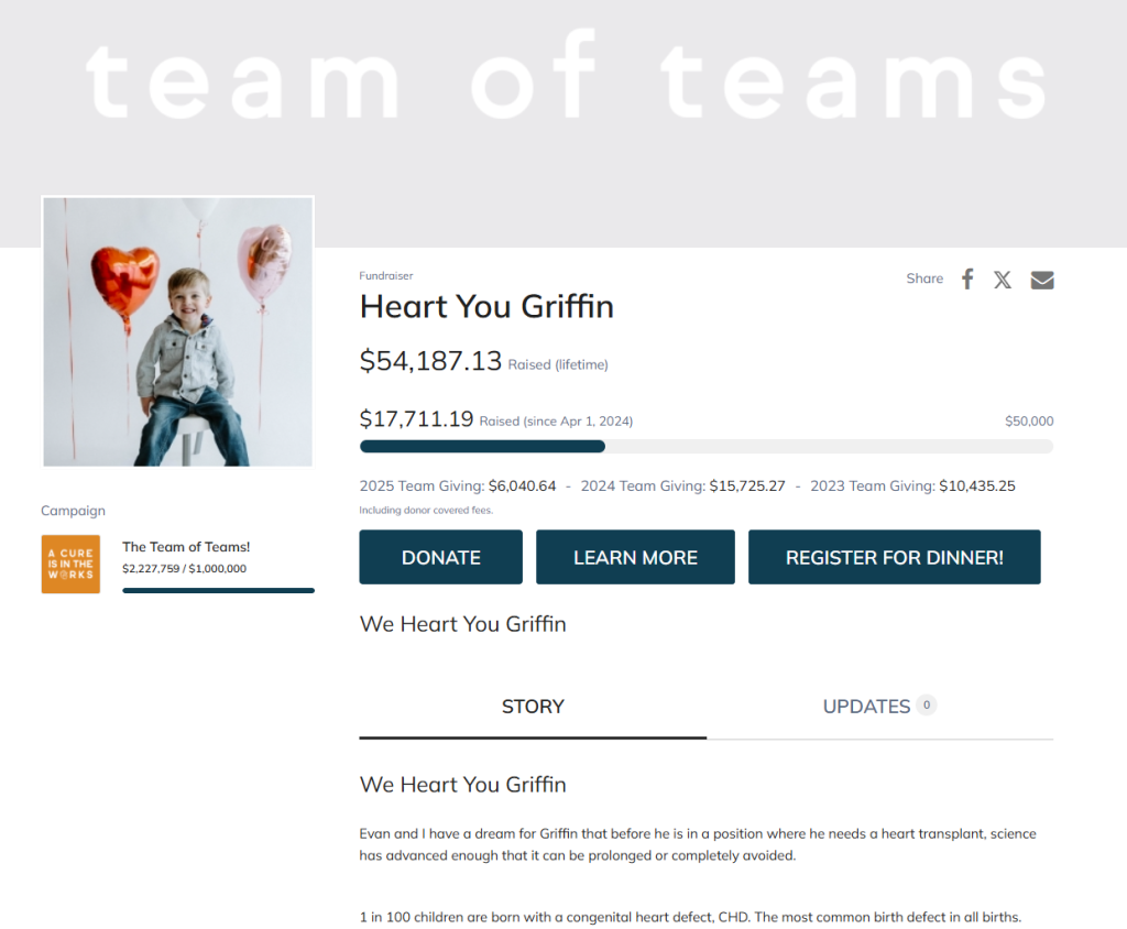 screenshot of heart family team page