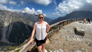 Woman with HLHS standing at a scenic overlook